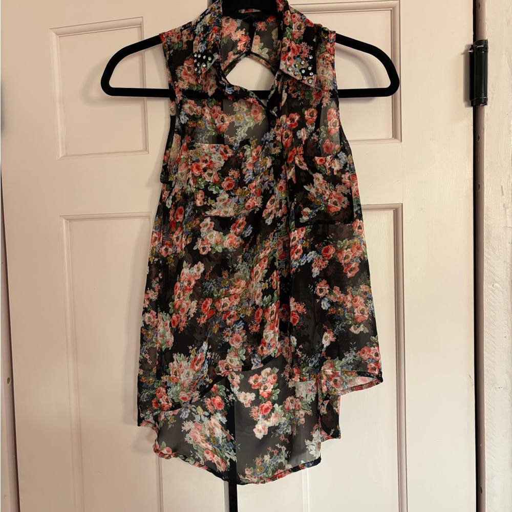 Elodie Black Floral Sleeveless Blouse